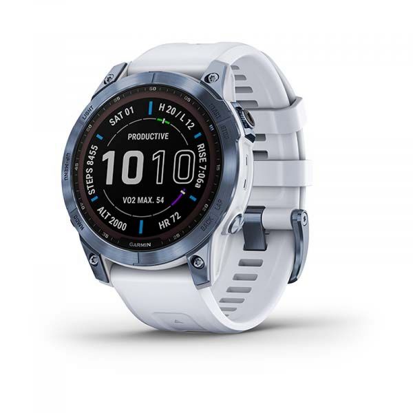 Garmin Fénix 7 Sapphire Solar Titan Blue/ White Silicone Band