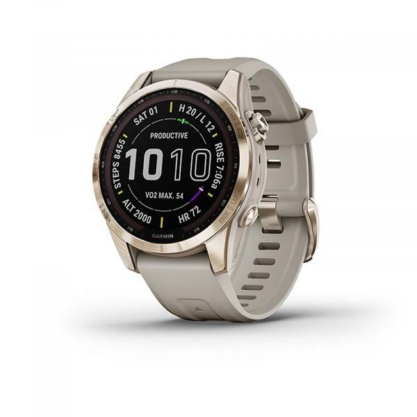 Garmin Fénix 7S Sapphire Solar Titan Cream Gold/ Sand Silicone Band 