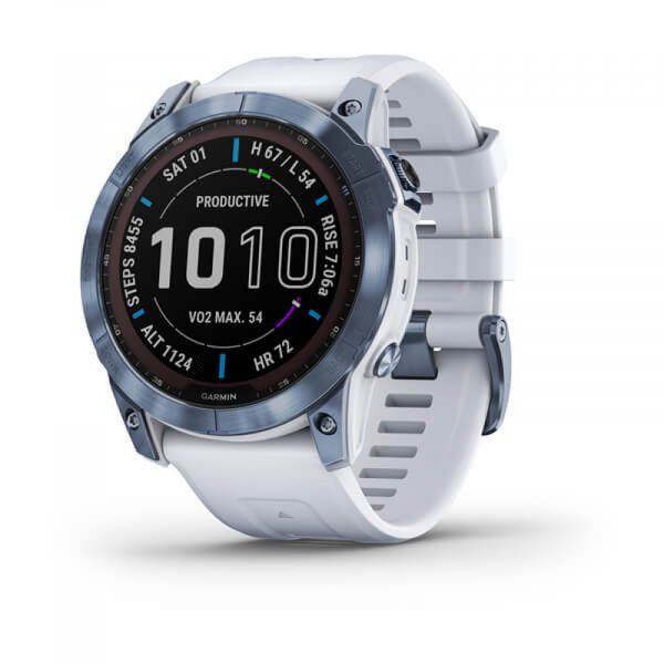 Garmin Fénix 7X Sapphire Solar Titan Blue/ White Silicone Band